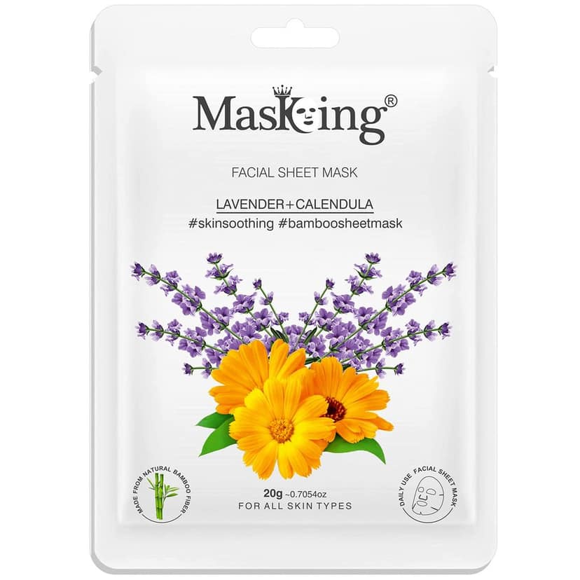 MasKing Bamboo Facial Sheet Mask of Lavender & Calendula for Skin Soothing Ideal for Women & Men, 20ml each (Pack of 4) view 2