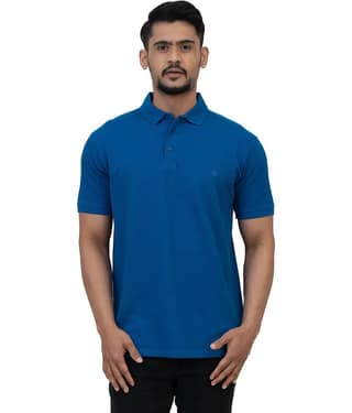 Cotstyle Pack of 1 Cotton Blend Regular Fit Solid Half Sleeves Men's Polo T Shirt ( Blue )