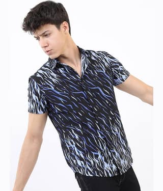 Ketch 100% Cotton Slim Fit Printed Half Sleeves Men's Casual Shirt - Black ( Pack of 1 )