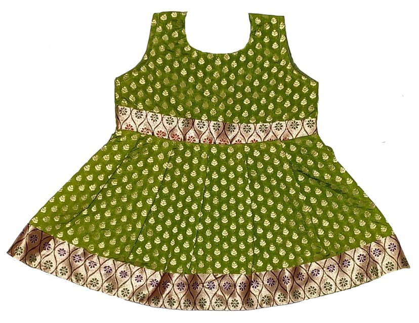 Elegant Mehandi Green Traditional Baby Girl Frock Dress
