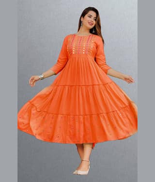 CTMTEX - Orange Rayon Women's Anarkali Kurti ( Pack of 1 )