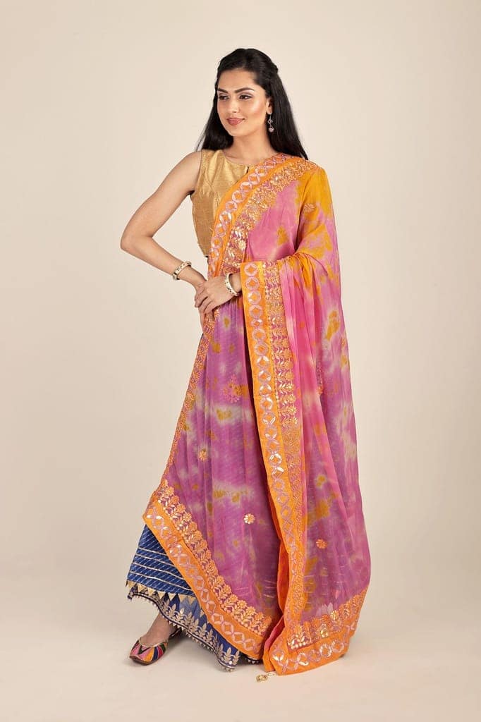 Violet Tie & Dye Pattern Digital Print Bemberg Chiffon Extra-Wide Dupatta With Tassels view 3
