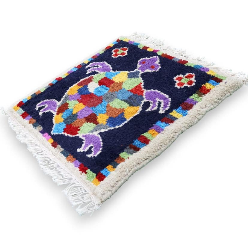 Eluru-Handcrafted Multicolor Turtle Design Shaggy Rug | Premium Decorative Floor Mat with Tassels