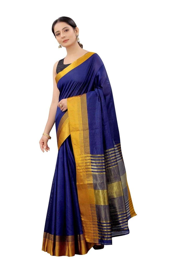 Women's Solid Woven Design Saree With Unstiched Blouse Piece view 3