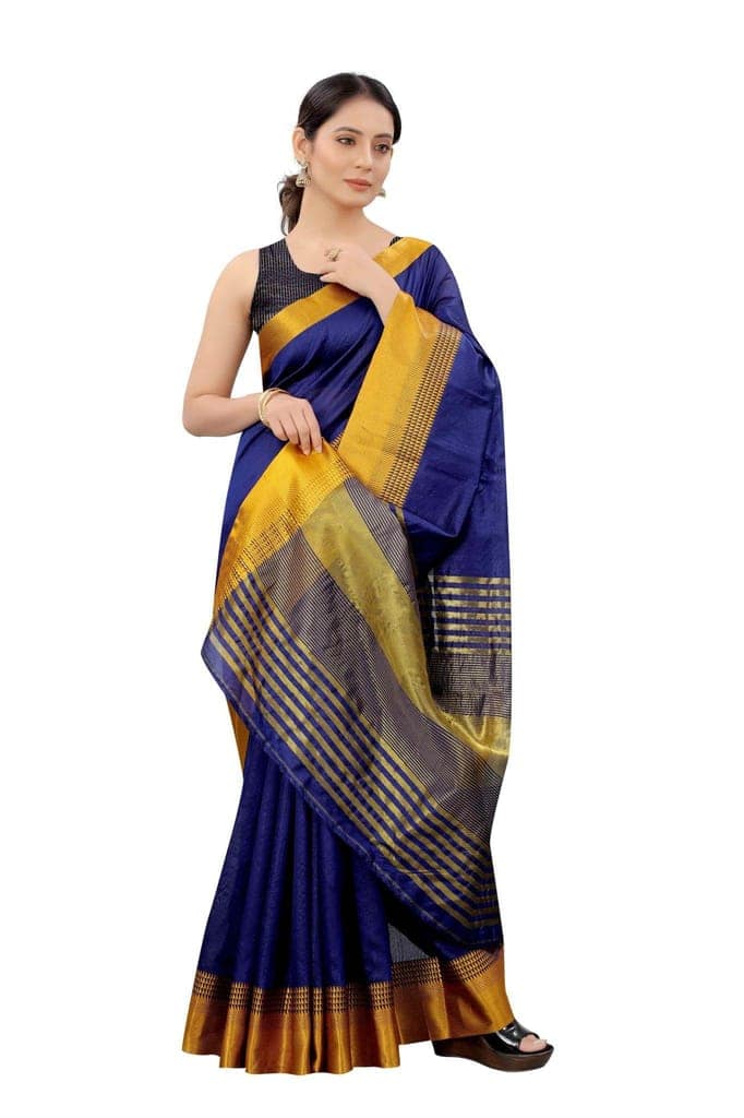 Women's Solid Woven Design Saree With Unstiched Blouse Piece view 4