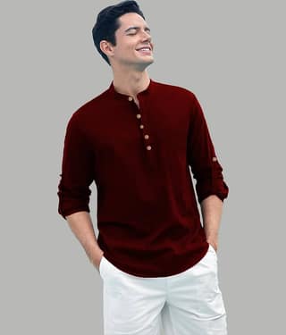 TrendiVastra Maroon Cotton Blend Men's Shirt Style Kurta ( Pack of 1 )