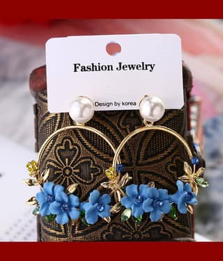 YouBella Jewellery Earrings for women stylish Latest Design Floral Resin Earrings for Girls and Women (Blue)