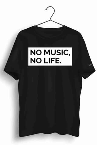 No Music No Life Graphic Printed Mens Round Neck Black Cotton Tshirt