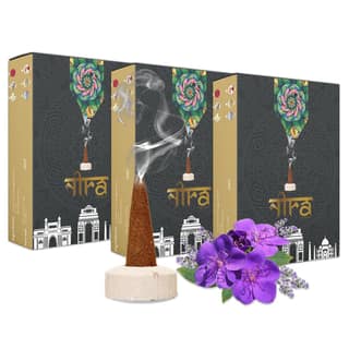 Nira Fragrances Natural Cow Dung Incense Cones |150 Organic Dhoop Cones with Lavender Fragrances | Best for Pooja, Meditation, and Aromatherapy | Free Dhoop Stand Included
