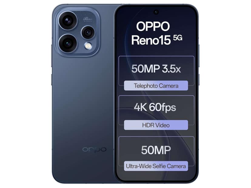 Oppo Reno 15 5G Smartphone, 12GB RAM, 512GB Storage, Elegant Design - Twilight Blue