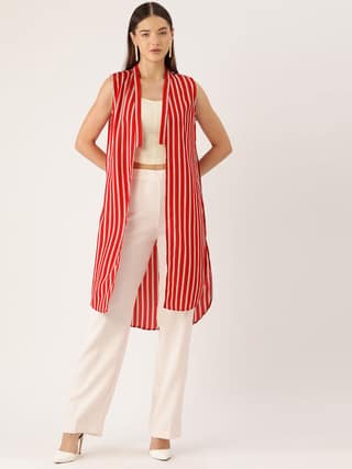 Women Striped Open Front Longline Shrug