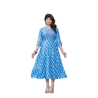 womens rayon print with embroidery work a line kurti sky blue pid63072