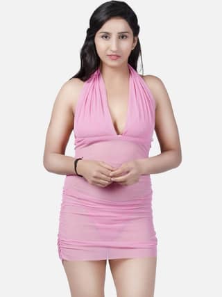 Sheer Net Hot Pink Babydoll Bikini Night Dress for Honeymoon K12R