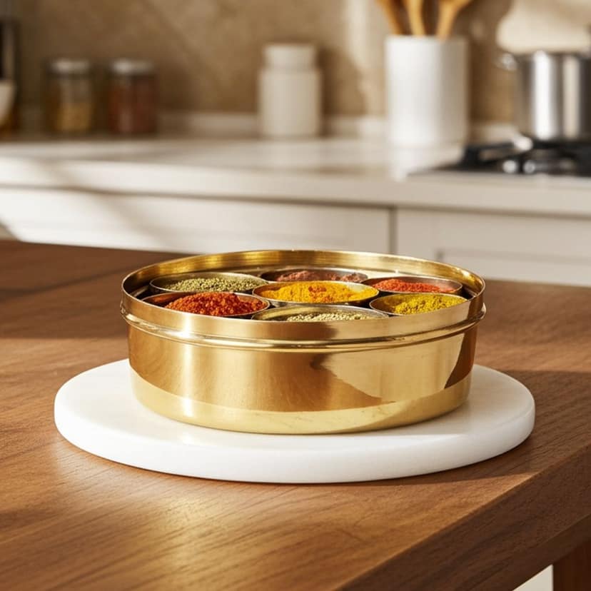Brass Spice Box, Masala Box Set With Spoon (ZMAS585 A) view 2