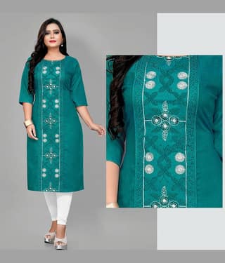 Hetsa Pack of 1 Cotton Blend Embroidered A-line Women's Kurti - ( Green )