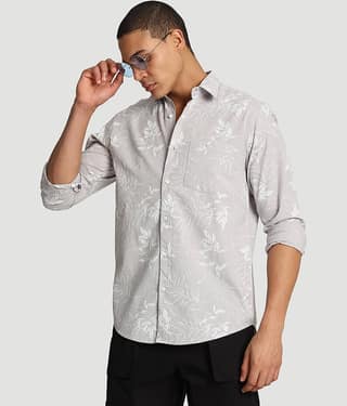 IVOC 100% Cotton Regular Fit Printed Full Sleeves Men's Casual Shirt - Grey ( Pack of 1 )