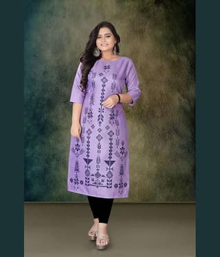 Hetsa Women Rayon Printed A-line Kurti ( Lavender )