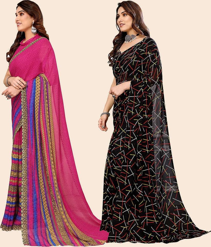 ANAND SAREES Georgette Printed Saree With Unstitched Blouse Piece ( Multicolor ) view 2