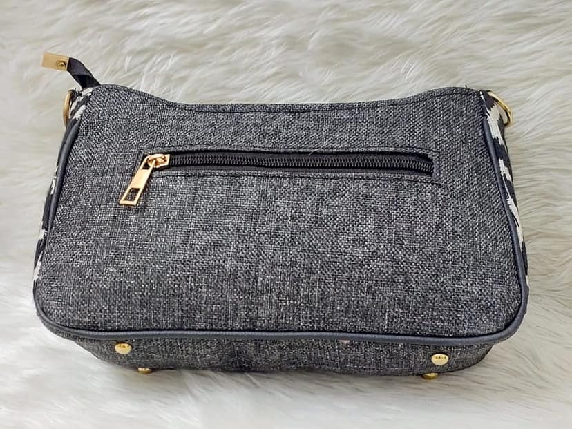 Black and White Handwoven Jute Crossbody Bag with Adjustable Strap view 3