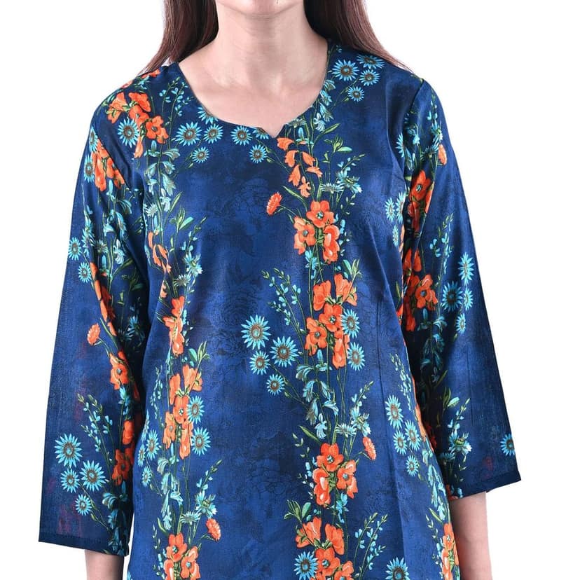 Women's Rayon Fabric Stylish Floral Block Print Kurti Blue view 5