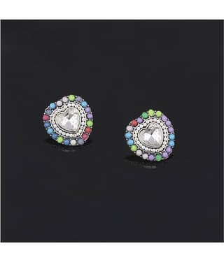 SILVER SHINE Charm Heart Shape Diamond Multi Colour Stud Earring For Women Girl