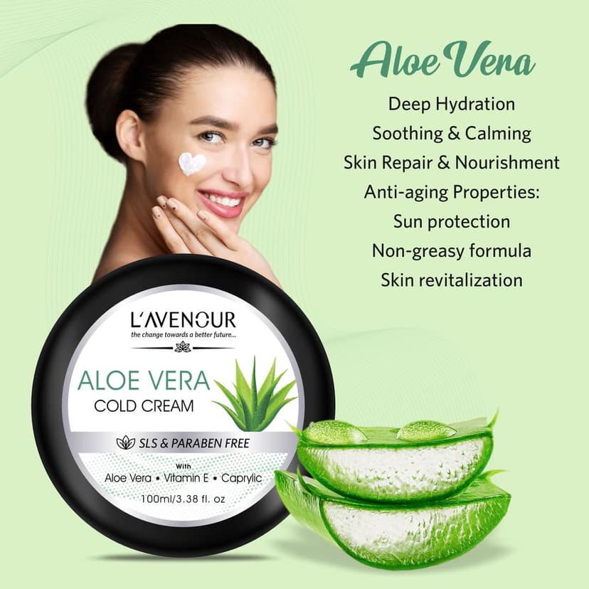 L'avenour Aloe Vera Cold Cream For Dry Skin, Deep Hydration, SLS & Paraben Free Moisturizer - 100ml view 2