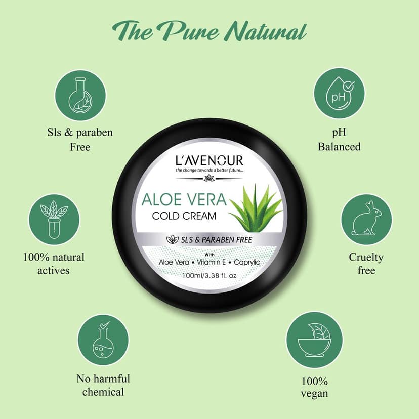 L'avenour Aloe Vera Cold Cream For Dry Skin, Deep Hydration, SLS & Paraben Free Moisturizer - 100ml view 3