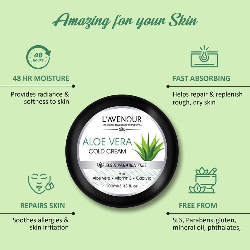 L'avenour Aloe Vera Cold Cream For Dry Skin, Deep Hydration, SLS & Paraben Free Moisturizer - 100ml view 4