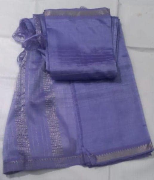 Soft And Silky Lavender Saree With Silver Zari Border view 3