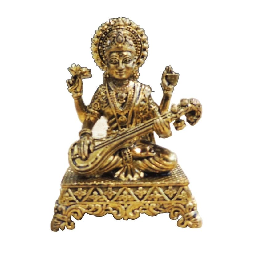 Brass Saraswati Ji Idol Statue, Small Size for Home Temple, Height : 2.5 Inch (BSMAS1920 F) view 2