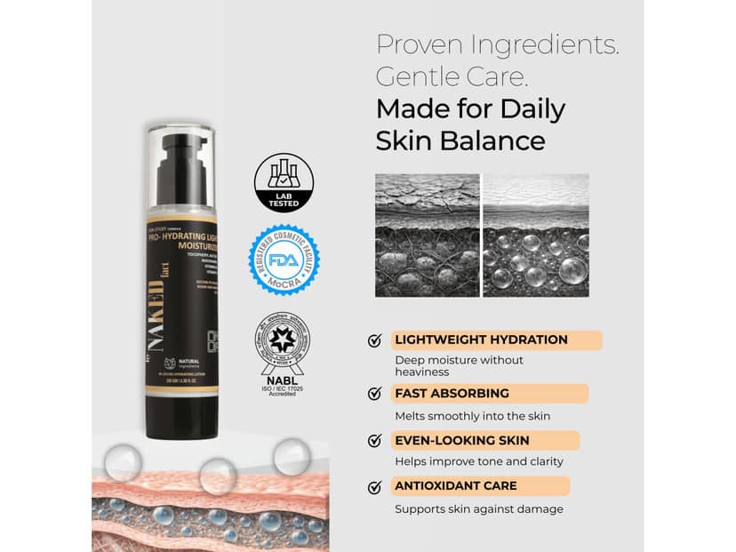 By NAKED fact Non sticky Light Moisturizer for Intense Hydration & Anti-Ageing Properties, With Niacinamide, SPF 20, Vitamin B3 & E, 96 Hours Moisturising Effect, Barrier Repair Cream, All Skin Types, 100g view 3