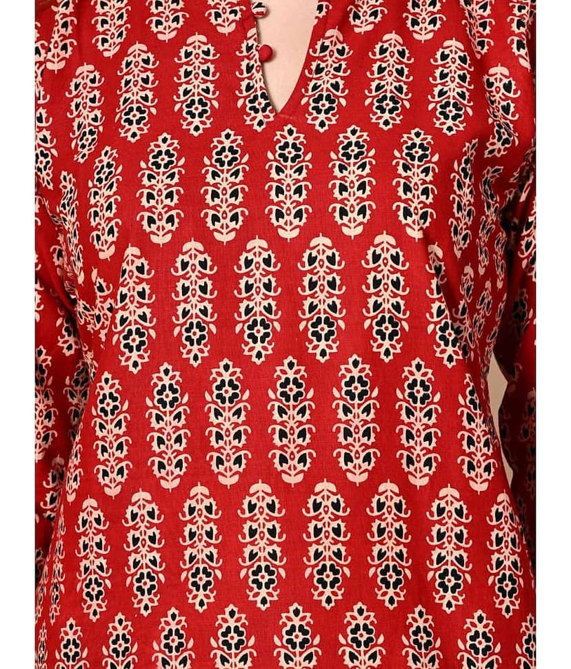 AMTHI 100% Cotton Printed Straight Women's Kurti - Red ( Pack of 1 ) view 2
