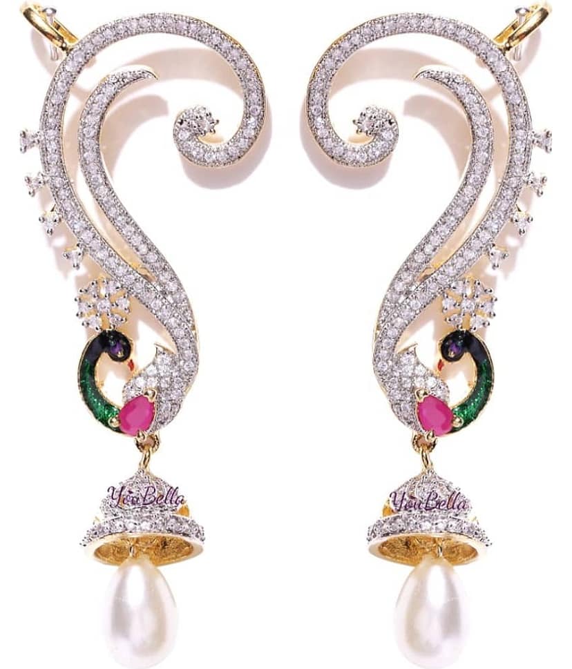 YouBella Gold Plated American Diamond Peacock Earcuff view 2