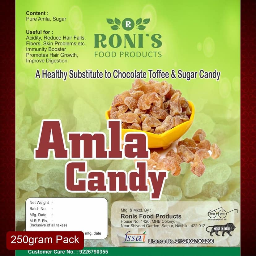 Roni's Amla Candy (250g) | Sweet and Tangy Indian Gooseberry Treats | Immunity Booster | Rich in Vitamin C | Nashik Famous