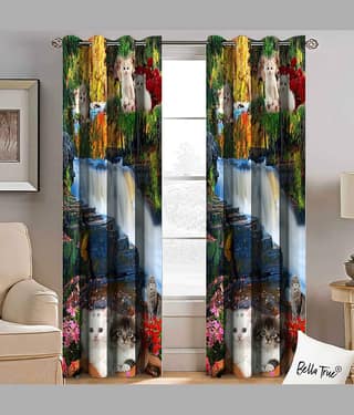 BELLA TRUE Set of 2 Long Door SemiTransparent Eyelet Polyester Multi Color Curtains ( 270 x 113 cm )