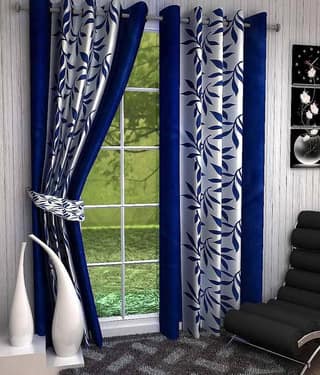 Panipat Textile Hub Solid Semi-Transparent Eyelet Window Curtain 7 ft Pack of 2 -Blue