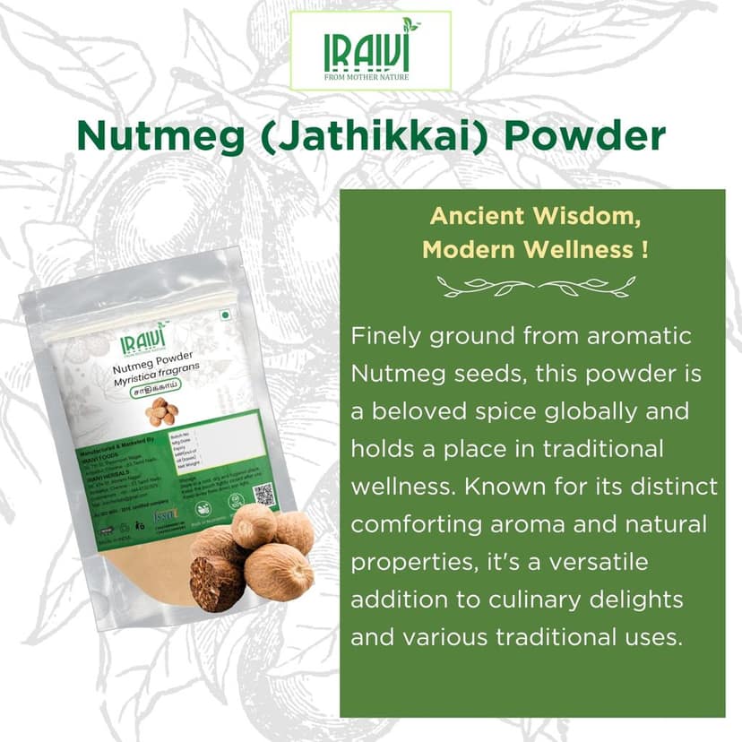 IRAIVI Premium Nutmeg Powder 200g | Jaathikaai | Jaiphal | 100% Pure Natural Spice Powder | Warm Aroma & Flavor Enhancer | Culinary & Traditional Use view 2