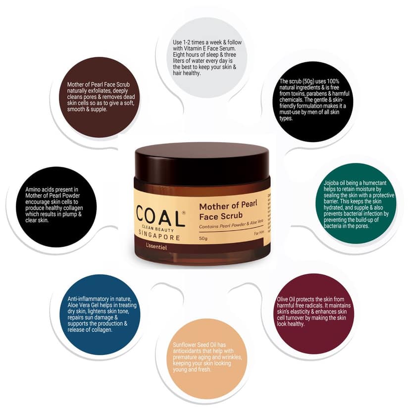 COAL Clean Beauty Mother of Pearl Face Scrub | Pearl Powder, Aloe Vera, Sunflower Seed Oil, Olive Oil, Jojoba Oil | Exfoliates, Deeply Cleanses & Removes Dead Skin | Men | All Skin Types view 6