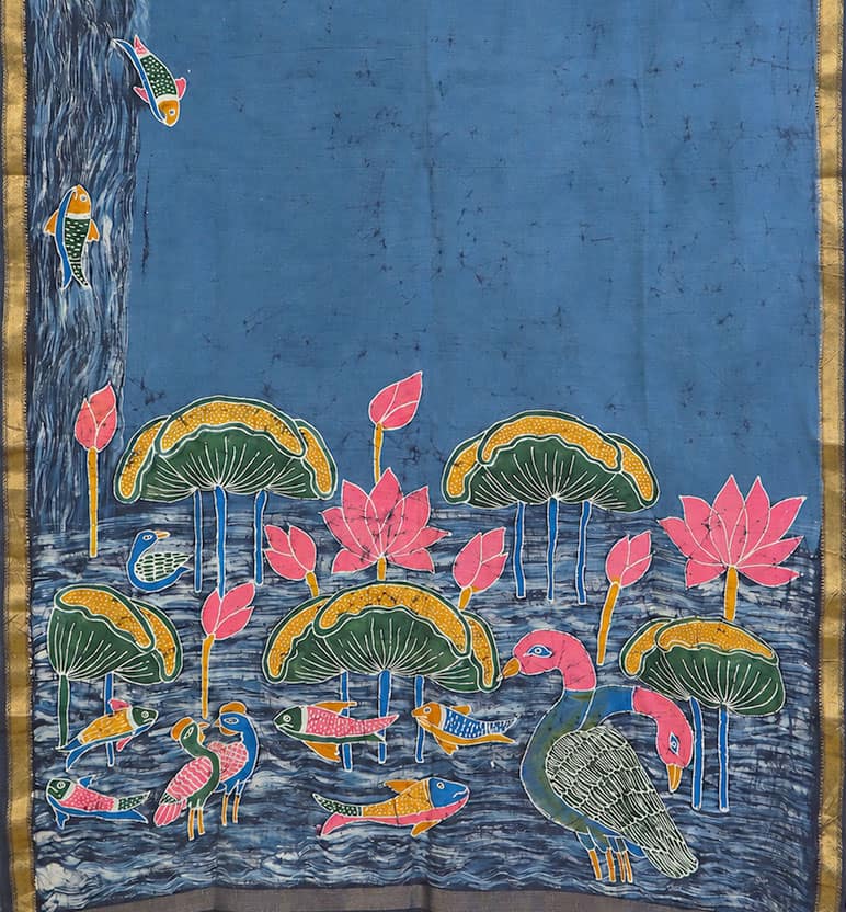 Handcrafted Batik Print Cotton By Silk Saree view 2