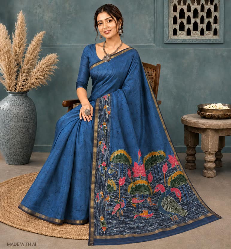 Handcrafted Batik Print Cotton By Silk Saree view 7