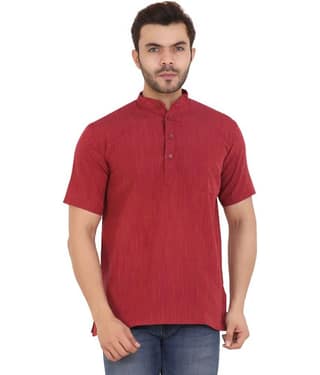 Latest Chikan - Red Cotton Men's Shirt Style Kurta ( Pack of 1 )