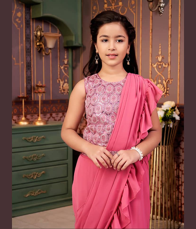 Aarika Georgette Lehenga Choli Set For Girls ( Pack of 1 , Pink ) view 2
