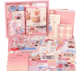 BIGMOTHERS Vintage Aesthetic Scrapbook Kit (346 Pieces) with A6 Grid Notebook, Journaling & Scrapbooking Supplies – Pink