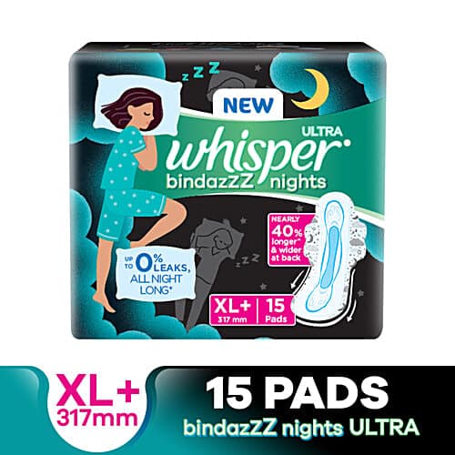 Whisper Ultra Overnight Sanitary Pads XL Plus Wings - 15 pcs