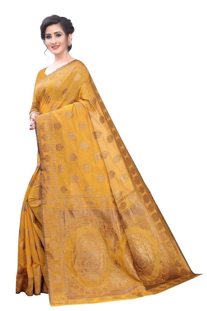 Silk Zone Women's Cotton Blend Woven Banarasi Saree with Blouse Piece view 3