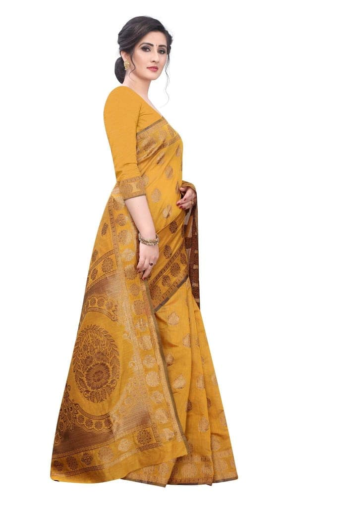 Silk Zone Women's Cotton Blend Woven Banarasi Saree with Blouse Piece view 4