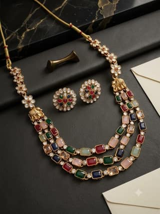 Multicolor Kundan Stone Necklace Set