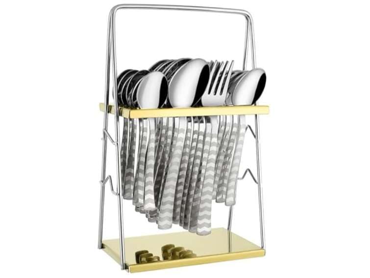 Parage 25 Pieces Regal Cutlery Set Premium Stainless Steel with Stand Spoon Set for Dining Table Stylish