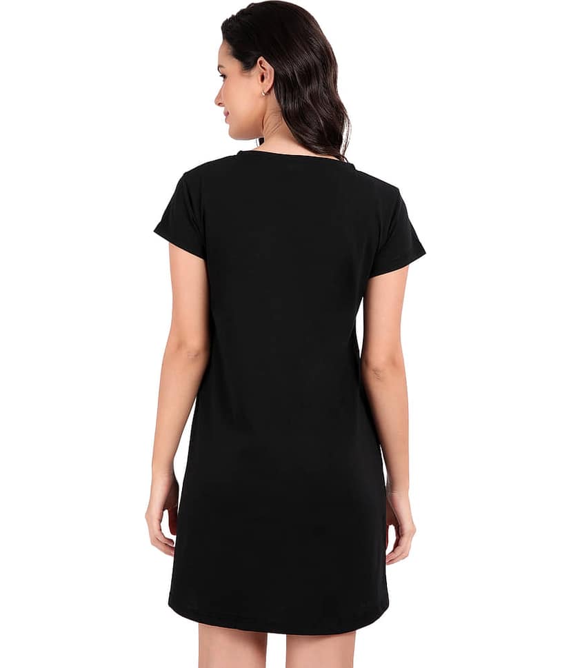 snappyb Women Cotton Solid Regular Fit Round Neck T-Shirt ( Black ) view 4