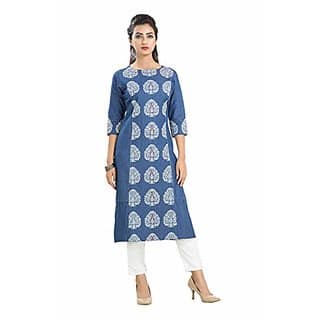 Aprika Women's Ethnic Denim Blue A-line Kurti (L186)